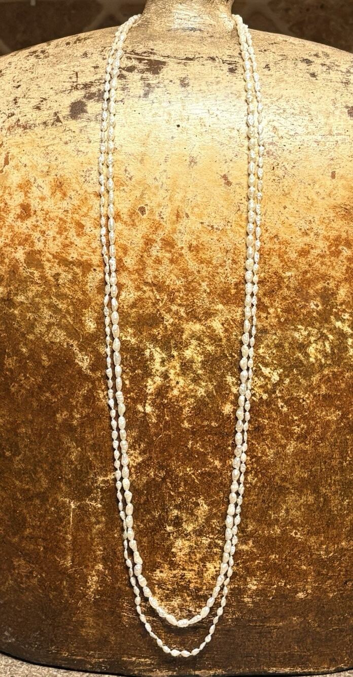Estate Two Strands of Freshwater Rice Pearls 33 & 34 Inch Delicate Classy